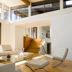 Modern Living Room With High Ceiling and Clerestory Windows