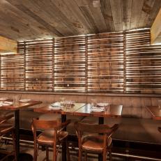 Restaurant Dining Room with Wood Ceilings, Walls and Furniture