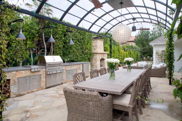 Neutral Outdoor Space with Stunning Kitchen and Dining Room 