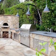 Neutral Outdoor Kitchen with State-of-the-Art Appliances 