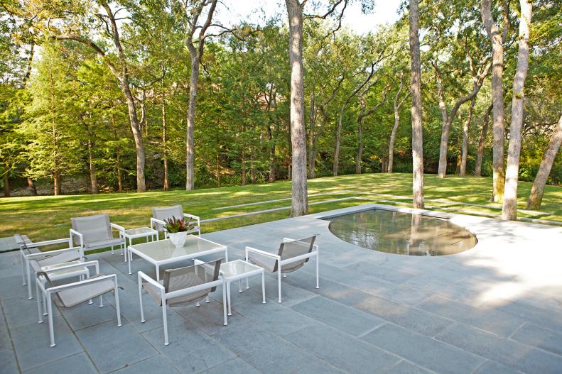 Gray Patio With White Metal Patio Furniture
