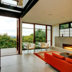 Living Room and Exterior Deck: African Mahogany Wood