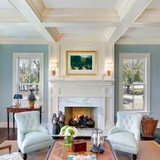 Traditional Living Room Features Coastal Color Palette