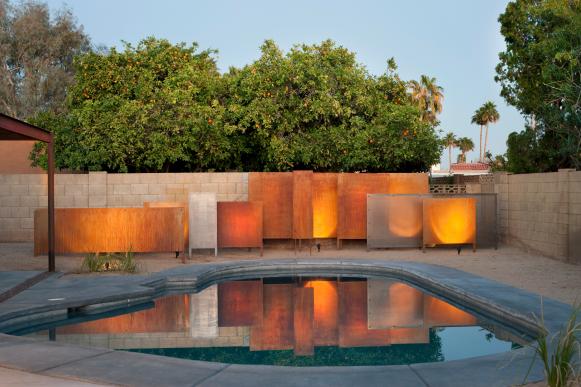 Pool Equipment Backyard Screen Made of Rusted Metal