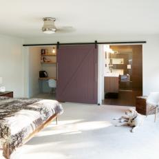 Bright, Midcentury Modern Bedroom With Lavender Accents