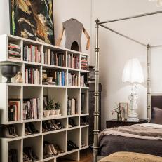 Book & Shoe Storage in Loft's Master Bedroom