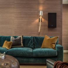 Media Room Features Lovely Teal Sofa