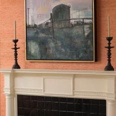 Contemporary Painting Pairs With Traditional Fireplace