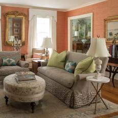Greek Key Pattern Enlivens Traditional Living Room