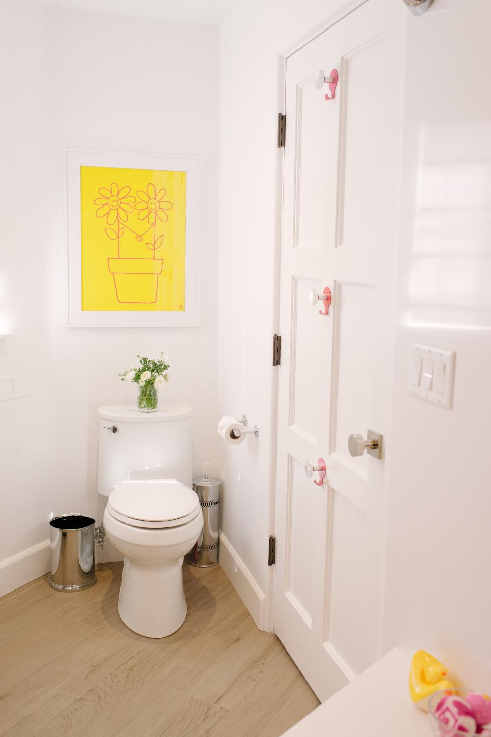 White Modern Girls Bathroom with Pops of Color | HGTV