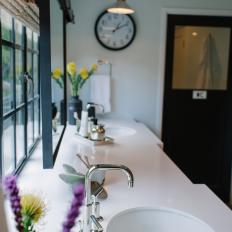 Transitional White Bathroom with Silestone Vanity