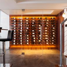 Contemporary Wine Room Has Frameless Glass Enclosure
