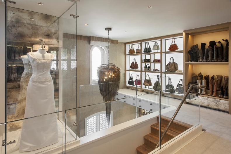 Exquisite Wedding Gown Display in Two-Story Closet 