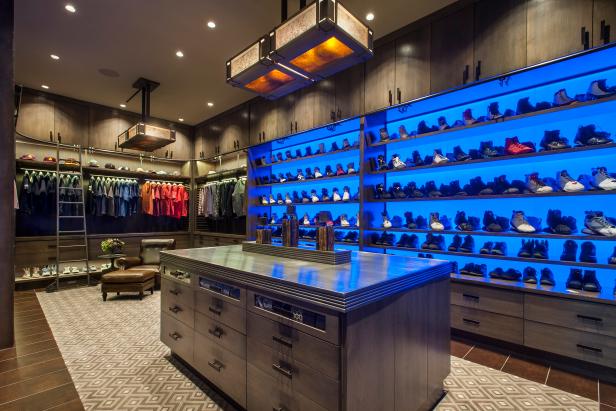 Masculine Closet With Extensive Shoe Collection 