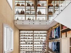 Two-Story Walk-In Closet With Bronze Chandelier 