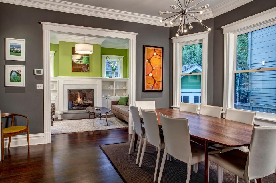 Charcoal Gray Dining Room With Simple, Dark Gray Dining Room Walls