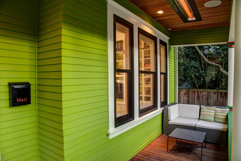 Bright Green Contemporary Porch With Loveseat