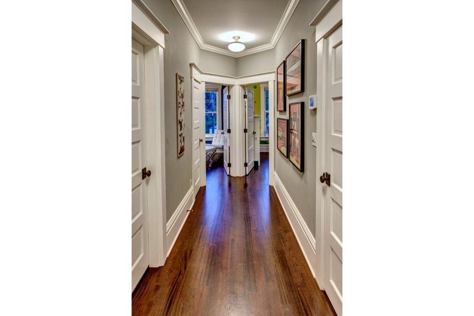 Hallway With Hardwood Floor Gray Walls, Hardwood Floors With Gray Walls