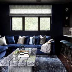 Dark Contemporary Living Room With Navy-Blue Sofa