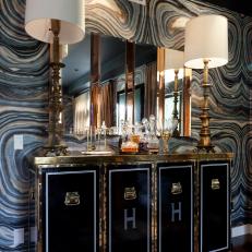 Art Deco Buffet With Black Doors and Gold Trim
