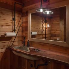 Rustic Bathroom With Natural Wood Floating Vanity