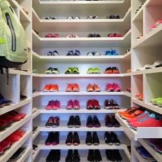 Colorful Sneaker Display in Custom Walk-In Closet 