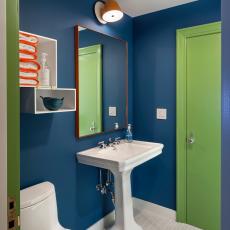 Contemporary Childrens Bathroom with Playful Lime Green Door