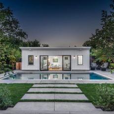 Backyard Pool With Contemporary Pool House