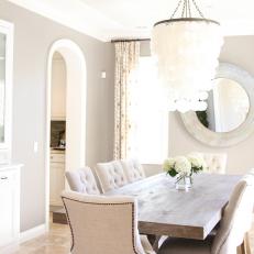 Gray, Coastal Dining Room is Formal yet Welcoming