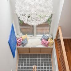 Stairwell Window Seat and Light Fixture