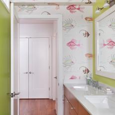 Green Contemporary Bathroom With Fish