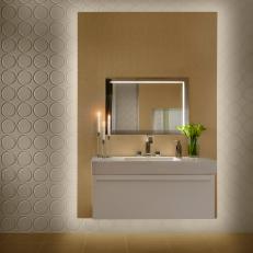 Modern Bathroom with Floating Vanity and Graphic, Three-dimensional Panels