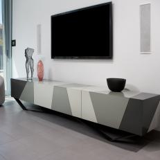 Modern Living Room With Custom, Tri-Color Media Cabinet