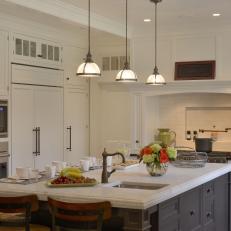 Traditional White Kitchen Boasts Built-In Range Hood