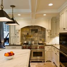 Traditional White Kitchen With Large Center Island