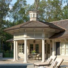 Poolhouse With Octagonal Front Porch and Cupola