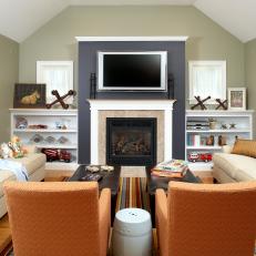 Transitional Living Room With Vaulted Ceiling