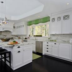 White Transitional Kitchen with Bright Green Accents 