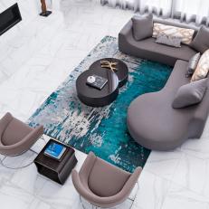 Elegant Modern Living Room with Vibrant Aqua Rug 