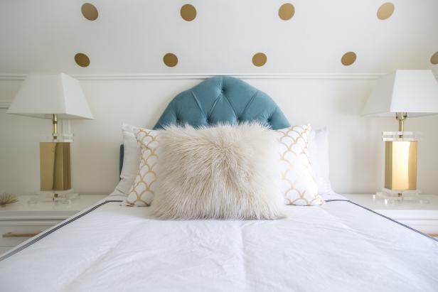 White Bedroom With Gold Polka Dots on the Ceiling