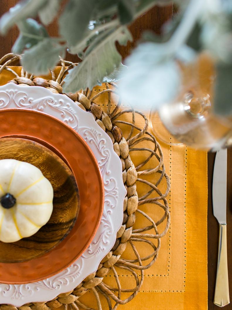 Elegant, Earth-Toned Fall Table Setting With White Pumpkin