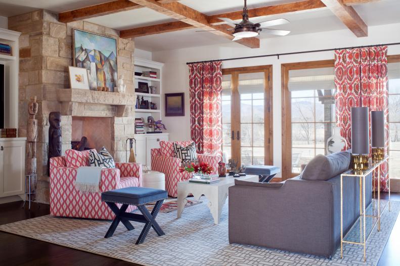 Cozy Eclectic Living Room with Bold Patterns 