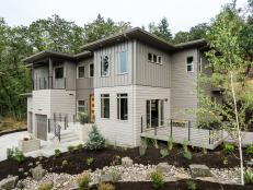 Contemporary Gray Home Exterior With Landscaping
