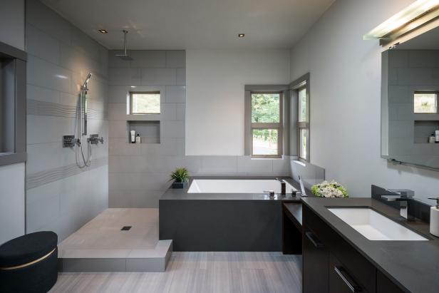 Spa-Like Gray Bathroom is Contemporary, Chic HGTV