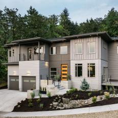 Contemporary Gray Home Has Beautiful Curb Appeal