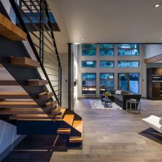Contemporary Entryway With Floating Steel Staircase