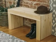 minimalist wood bench in a foyer