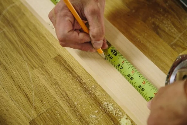 Measure wood piece at 36 inches to make a bench.