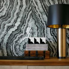 Metallic Lamp Pops in Black and White Dining Room