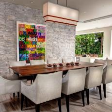 Contemporary Dining Room With Colorful Wall Art & Incredible View